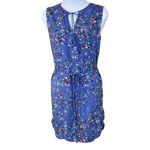 Beachlunchlounge Blue Floral Sleeveless Dress or Cover Up Tassel Tie Detail Sm